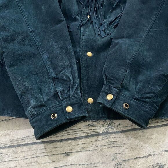 VTG Beyond Leather Mens Western Black Fringe Suede Jacket SZ XL 80s Flaws‎ - Picture 6 of 13